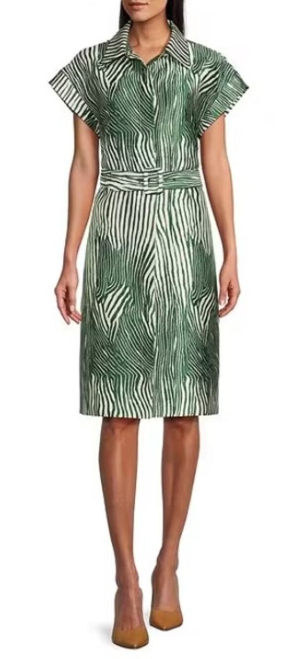 Preston & York Mae Mikado Sheath Dress Size 6 Green White Zebra Belted NWOT